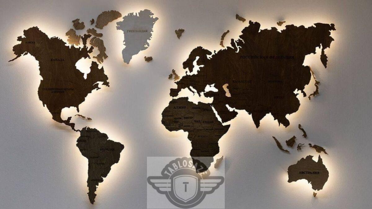 تابلو نقشه چوبی با نور